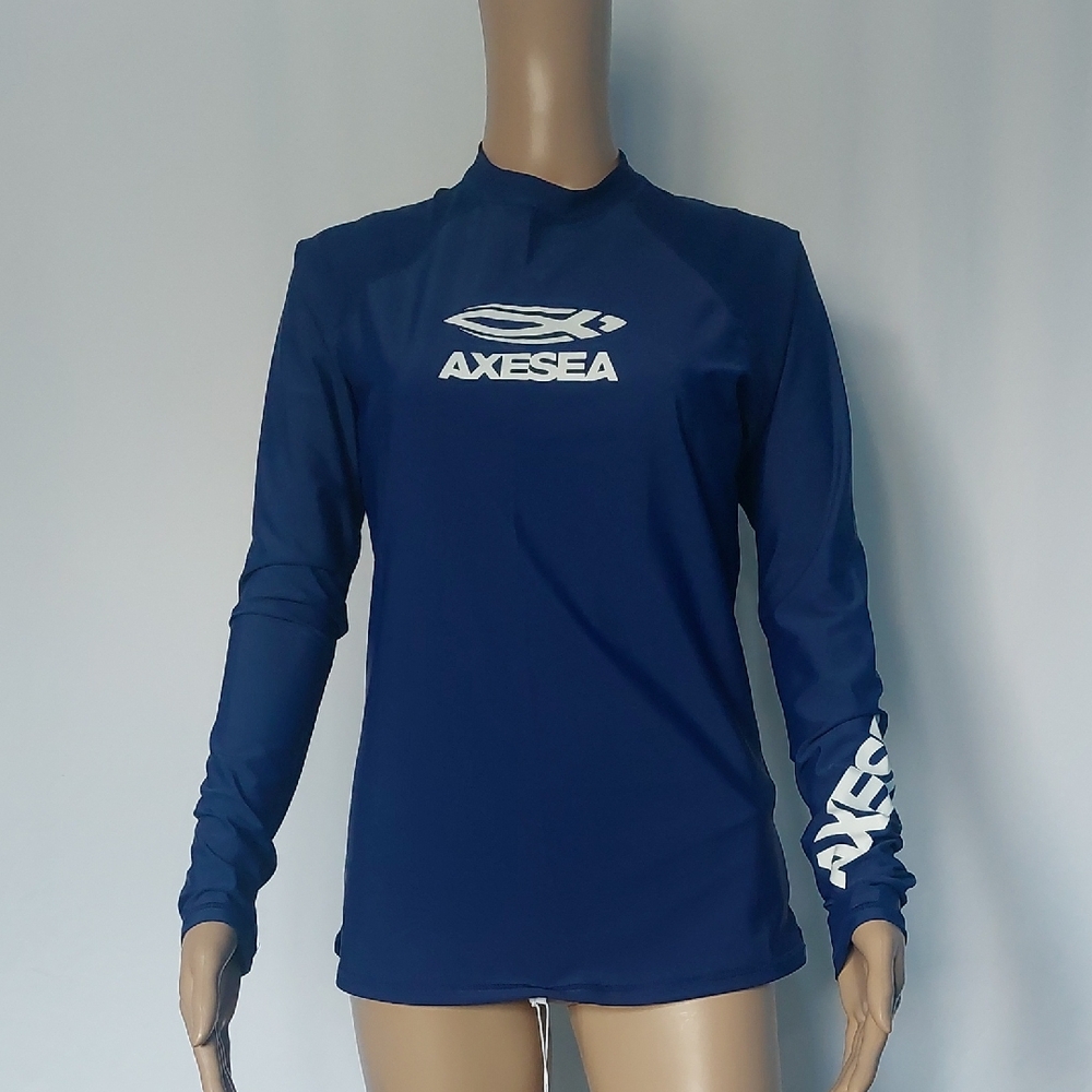 Axesea Womens Stretchy Long‎ Sleeve Surf Water Rash Guard  blue Shirt Size L